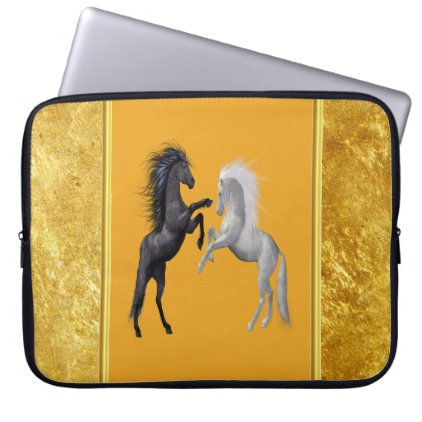 Black and a white Horse that are fighting Computer Sleeve