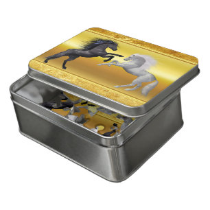 Black and a white Horse that are fighting Jigsaw Puzzle