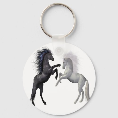Black and a white Horse that are fighting Keychain