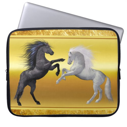 Black and a white Horse that are fighting Laptop Sleeve