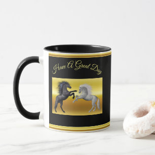 Black and a white Horse that are fighting Mug