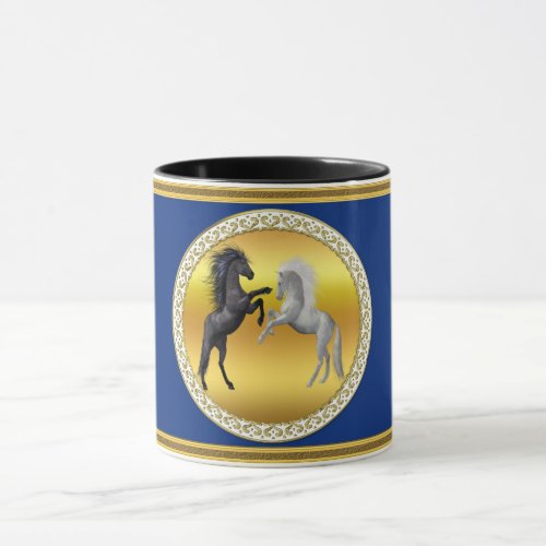 Black and a white Horse that are fighting Mug