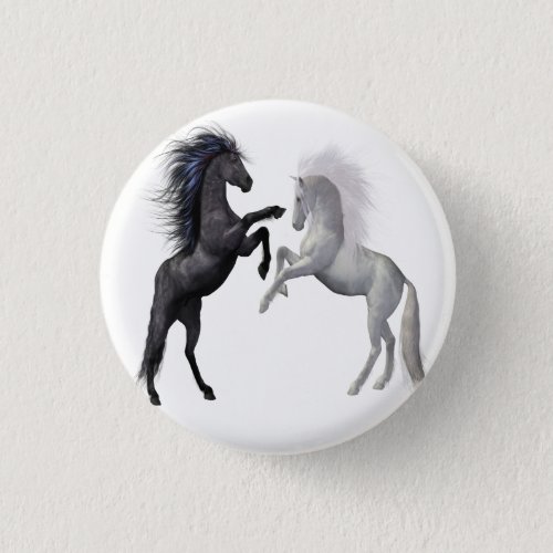 Black and a white Horse that are fighting Pinback Button
