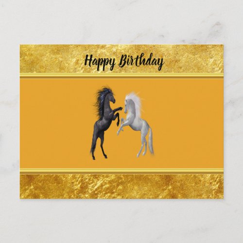 Black and a white Horse that are fighting Postcard