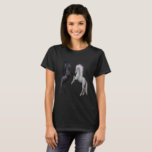 Black and a white Horse that are fighting T_Shirt