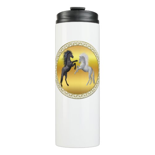 Black and a white Horse that are fighting Thermal Tumbler