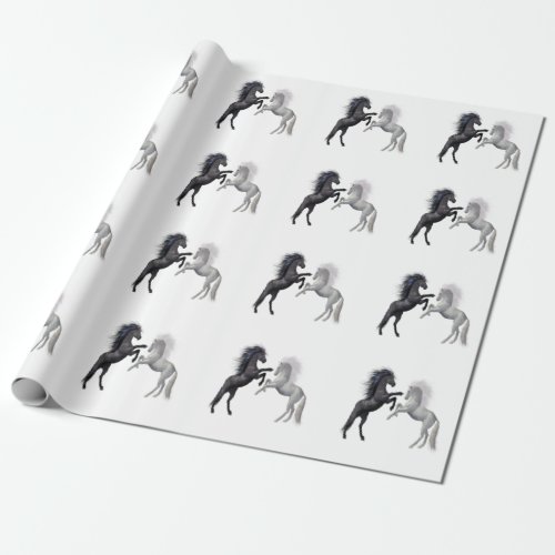 Black and a white Horse that are fighting Wrapping Paper