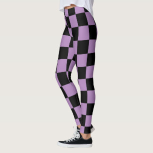 Black and African Violet Square Pattern Leggings