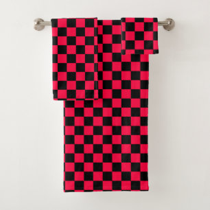 Black and American Rose Checkered Pattern Bath Towel Set