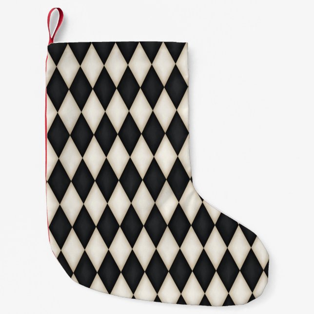 Black and Antique White Harlequin Small Christmas Stocking (Front)