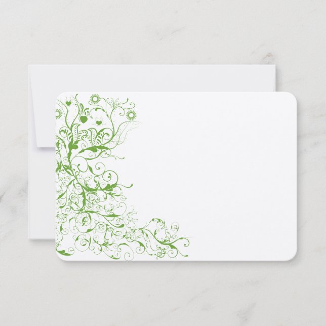 Black and Apple Green Love Bird Swirls RSVP (Front)