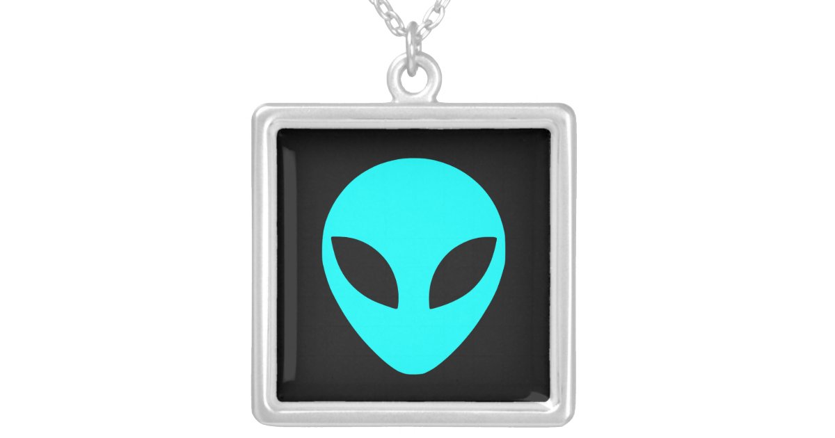 Black And Aqua Alien Face Silver Plated Necklace Zazzle Com