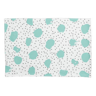Black and Aqua Blue Abstract Dots Pattern Pillow Case