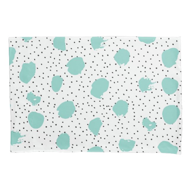 Black and Aqua Blue Abstract Dots Pattern Pillow Case (Front)
