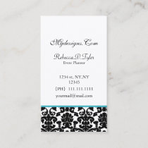 black and aqua damask Chic Business Cards
