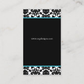 black and aqua damask Chic Business Cards (Back)