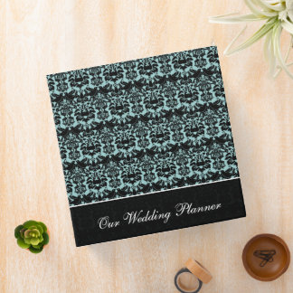 Black and Aqua Damask Love Bird Binder