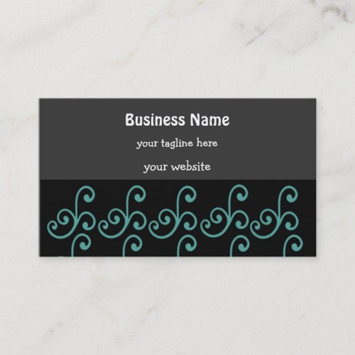 Black and Aqua Floral Swirl Business Card