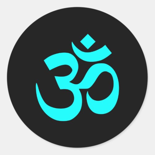 Black and Aqua Om Symbol Classic Round Sticker