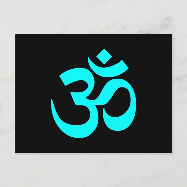 Black and Aqua Om Symbol Postcard (Front)