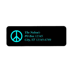Black and Aqua Peace Symbol Label