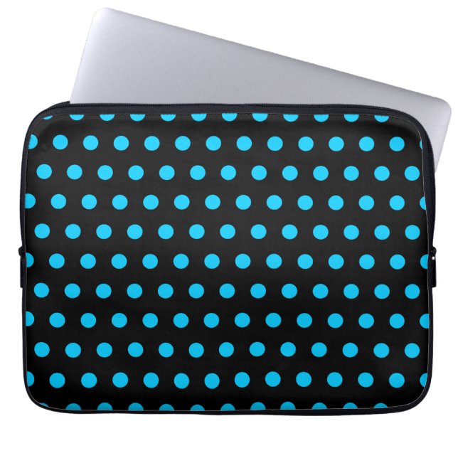 Black and Aqua Polka Dots Laptop Sleeve (Front)