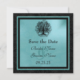 Black and Aqua Swirl Love Tree Wedding Save the Da Date