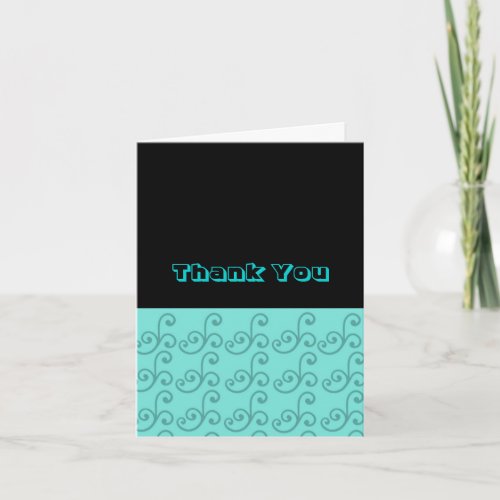 Black and Aqua Swirl Thank You Card