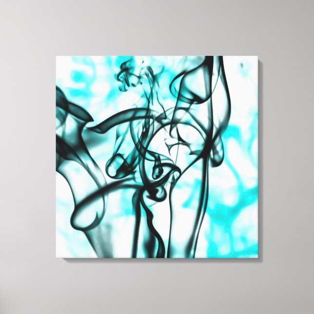 Black and Aqua Teal Abstract Smoke Pattern Canvas Print (Front)
