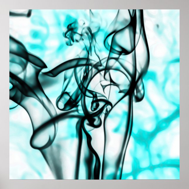 Black and Aqua Teal Abstract Smoke Pattern Poster (Front)
