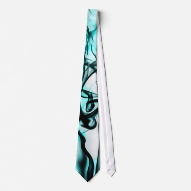 Black and Aqua Teal Abstract Smoke Pattern Tie (Front)