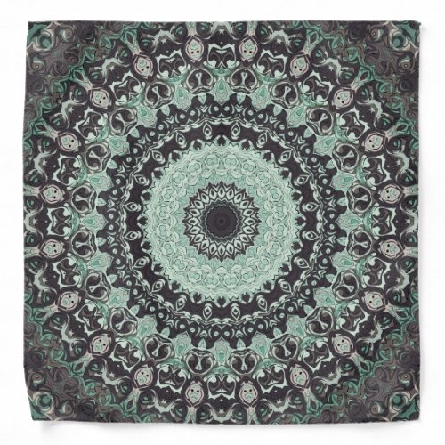 Black and Aquamarine Mandala Kaleidoscope Bandana