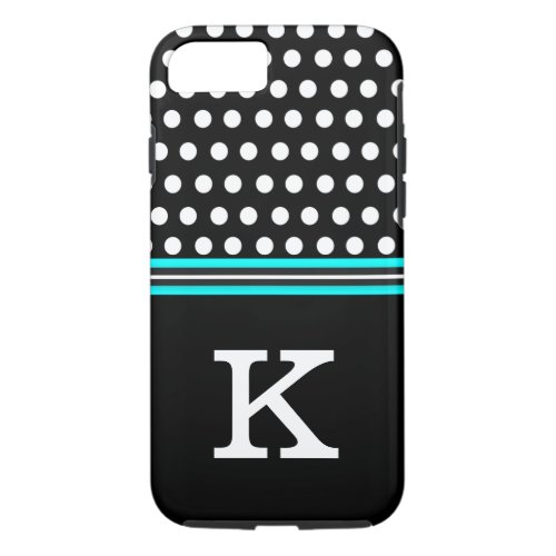 Black and Aque Blue With White Polka Dots Monogram iPhone 87 Case