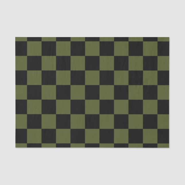 Black and Army Green Checker Pattern Tissue Paper (Front)