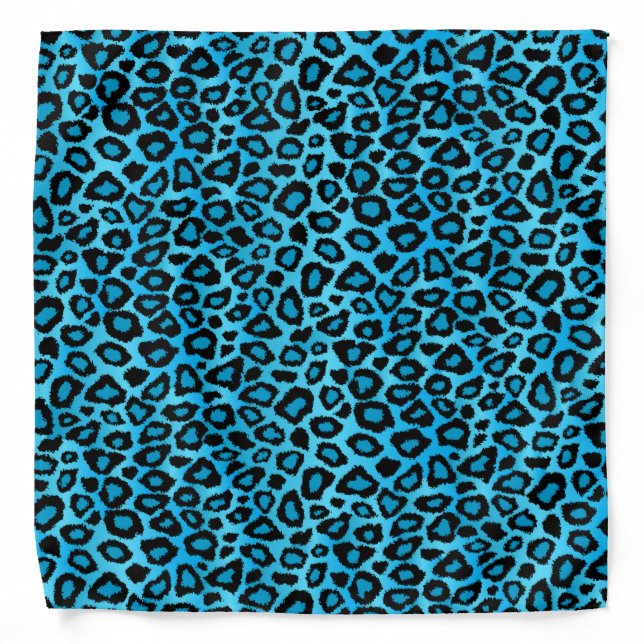 Black and Baby Blue Leopard Animal Print Bandana (Front)