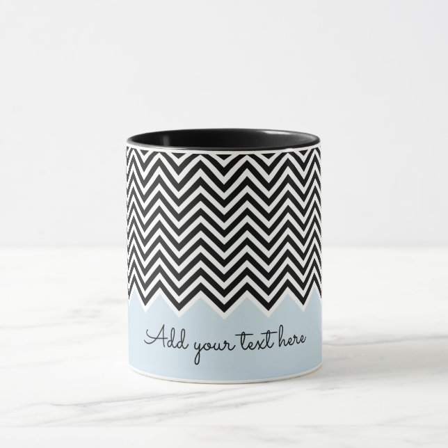 Black and baby blue Modern Chevron Custom TEXT Mug (Center)