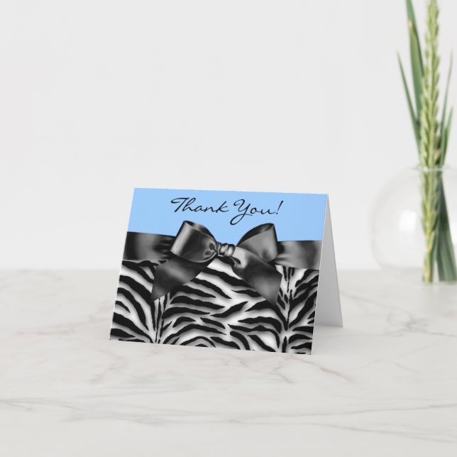 Black and Baby Blue Zebra Thank You Cards (Front)