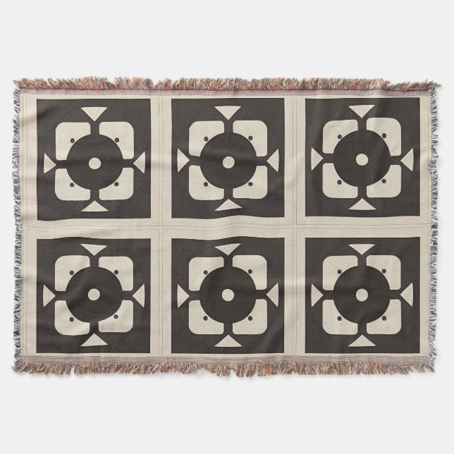 Black and Beige Abstract Geometric Design Throw Blanket (Front)