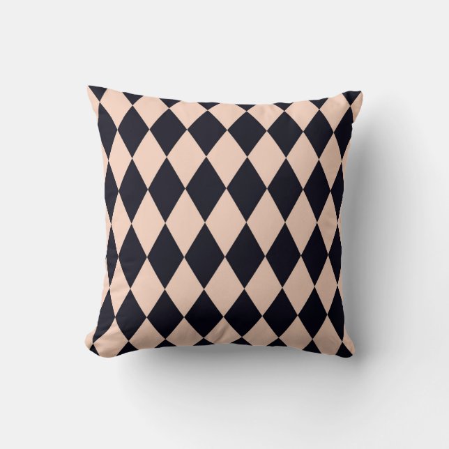 Black and Beige Argyle Diamond Stripe Pattern Throw Pillow (Front)