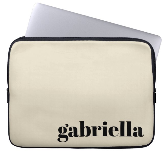 Black and Beige Bold Typography Personalized Name  Laptop Sleeve (Front)