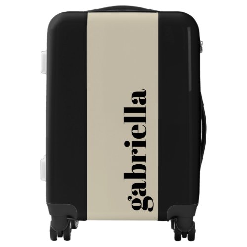 Black and Beige Bold Typography Personalized Name Luggage