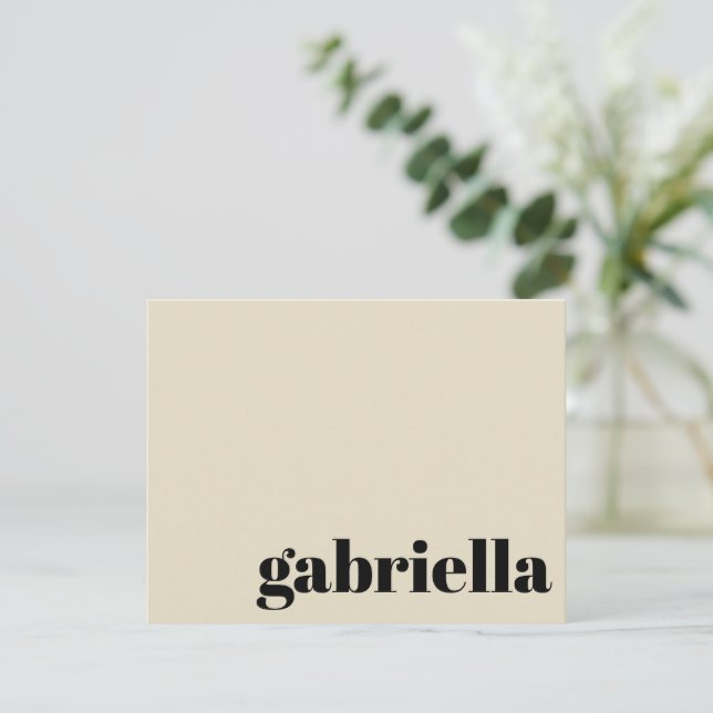 Black and Beige Bold Typography Personalized Name  Note Card (Standing Front)