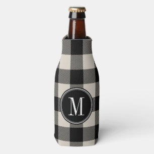 Black and Beige Buffalo Check Monogram Bottle Cooler