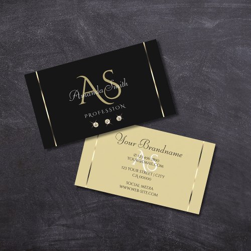 Black and Beige Colors with Diamonds and Monogram Business Card