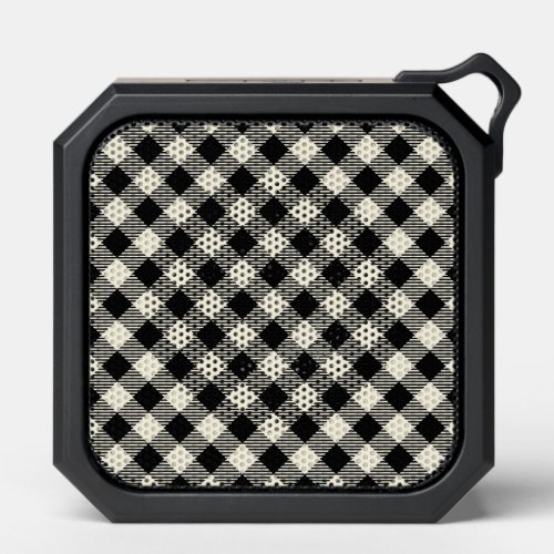 Black and Beige Diagonal Gingham Plaid Pattern Bluetooth Speaker