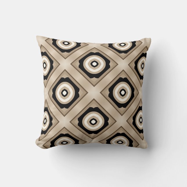 Black and Beige Diamond Contrast Throw Pillow (Front)