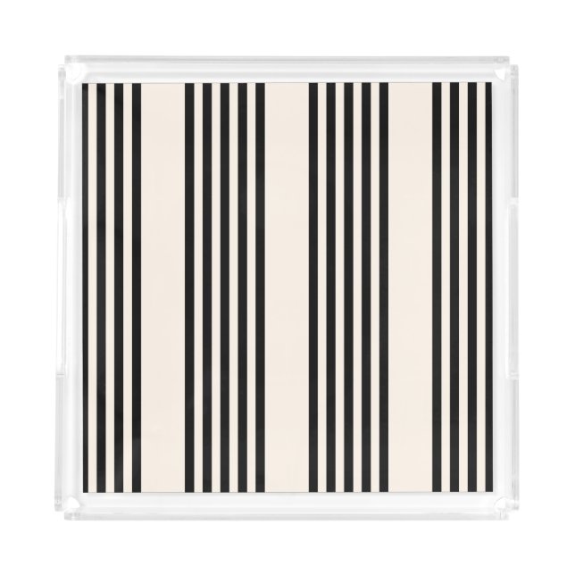 Black and beige five stripe pattern acrylic tray (Front)