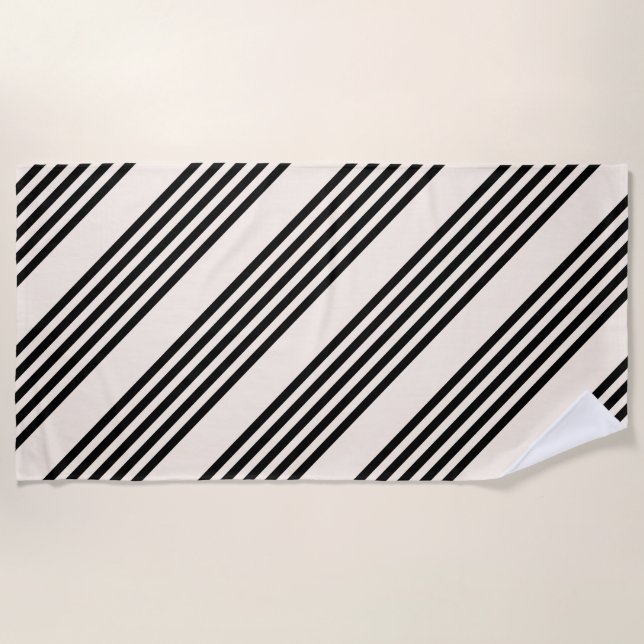 Black and beige five stripe pattern beach towel (Front)
