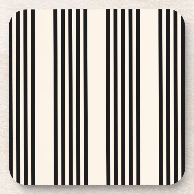 Black and beige five stripe pattern beverage coaster (Front)