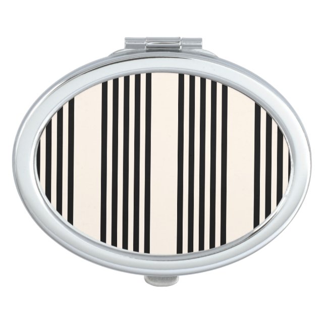 Black and beige five stripe pattern compact mirror (Front)